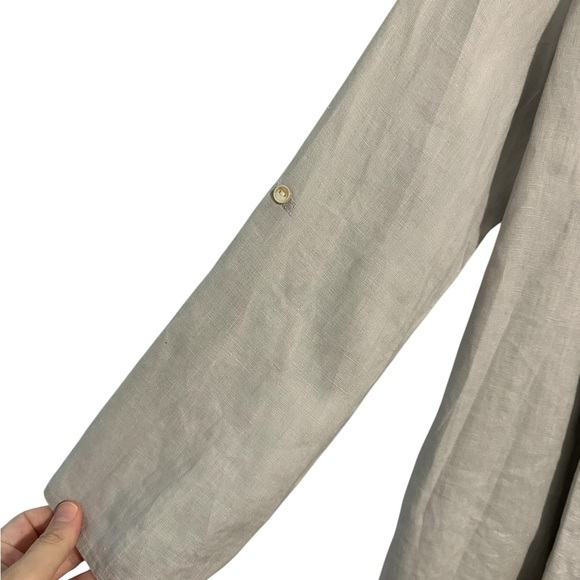 Saks Fifth Avenue 100% Linen Light Gray Women's Open Front Waterfall Cardigan S - Picture 8 of 10